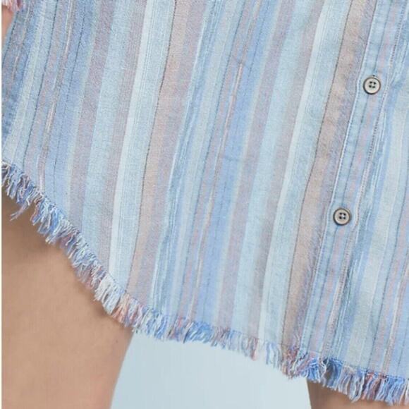 Cloth Stone Anthropologie Shirt Dress Blue Stripe Linen Blend Button Front Large - Picture 13 of 13